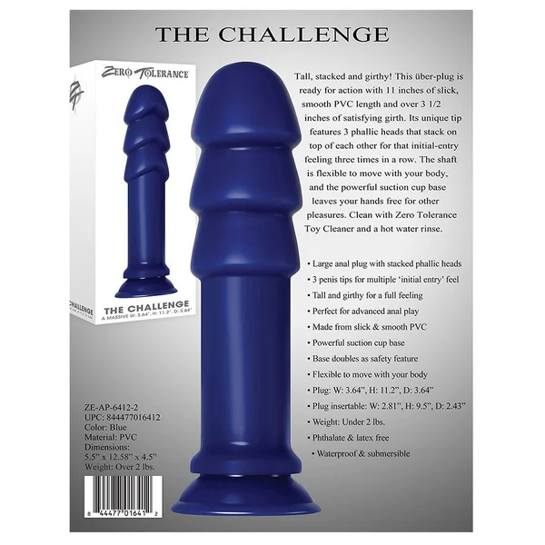 The Challenge 11 Inch Oversized Blue Anal Probe Plug by Zero Tolerance — image 5 of 5
