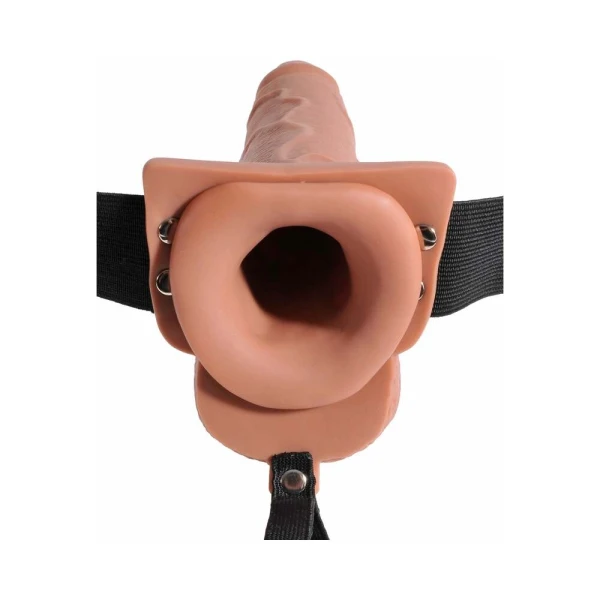 Fetish Fantasy 7.5in Hollow Squirting Strap-on With Balls, Tan
