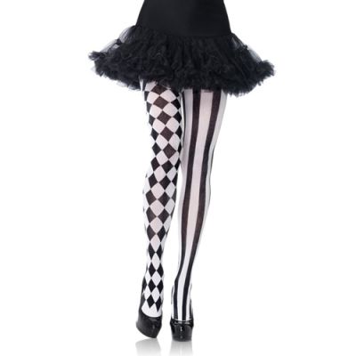 Pantyhose With Harlequin Print Black White