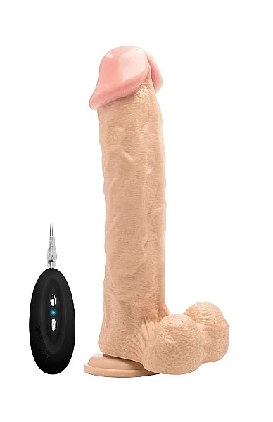 Vibrating Realistic Cock - 11" - With Scrotum - Skin