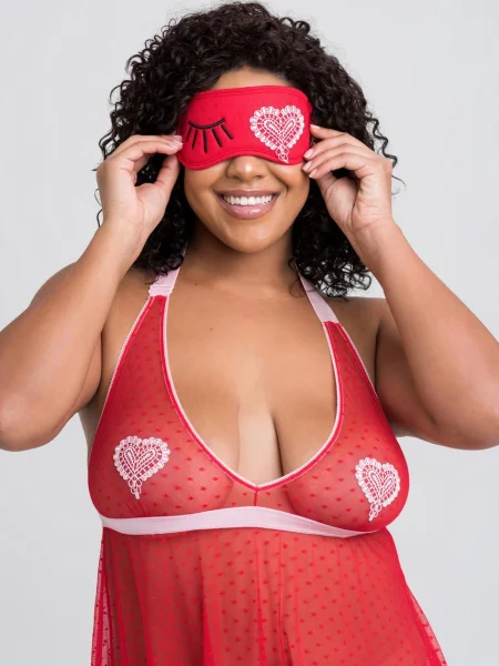 Lovehoney Plus Size Sweet Love Red Babydoll Set and Eye Mask