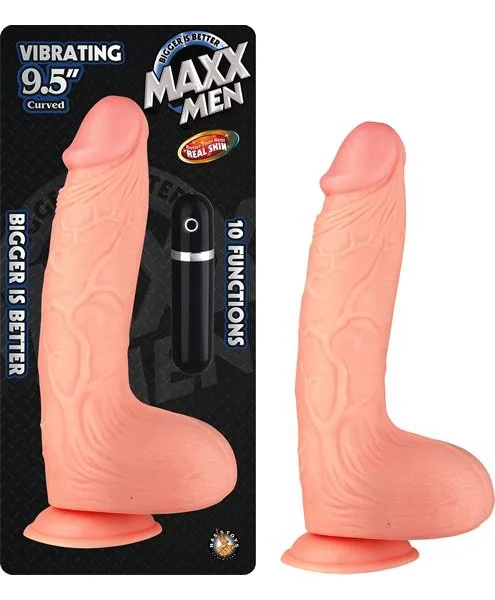 Maxx Men 10 Fuction Vibrating Waterproof Curved Dong - Beige