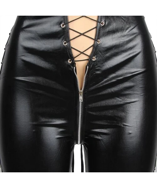 Bondara Siren Strut Wet Look Zip-Up Crotchless Catsuit