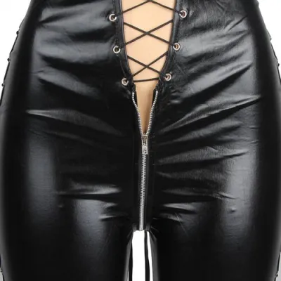 Bondara Siren Strut Wet Look Zip Up Crotchless Catsuit