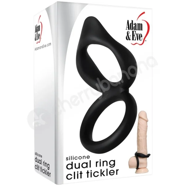 Adam & Eve Silicone Dual Ring Black Clit Tickler With Cock & Ball Rings