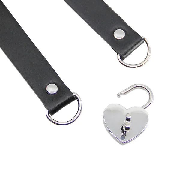 Love In Leather Silver Heart Padlock Choker