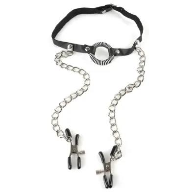 Pipedream O Ring Gag with Nipple Clamps