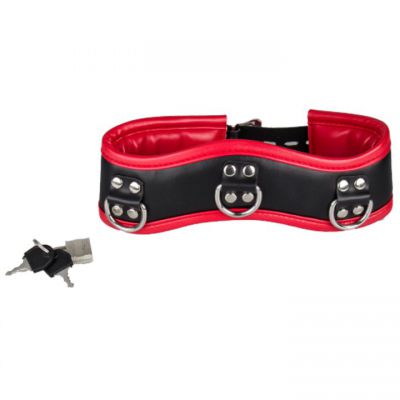Bondara Black and Red Faux Leather Padlocked Posture Collar
