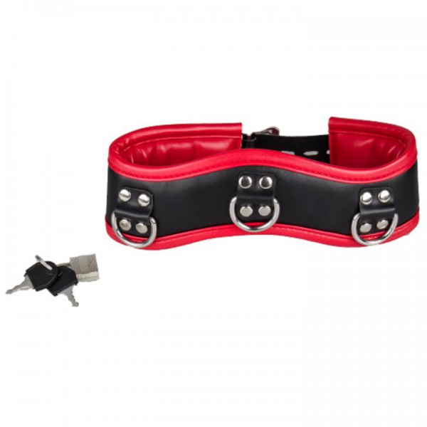 Bondara Black and Red Faux Leather Padlocked Posture Collar