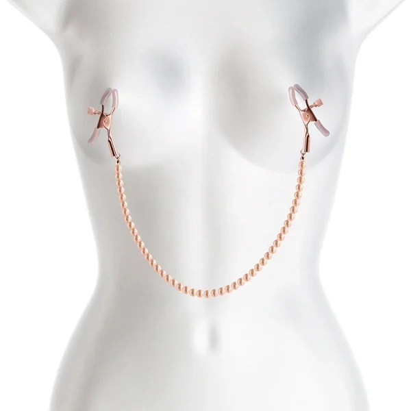 Bound Adjustable DC1 Pearl Chain Nipple Clamps by NS Novelties - Rose Gold & Pink