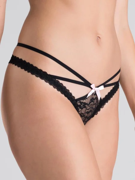 Lovehoney Black Crotchless Strappy Lace Thong