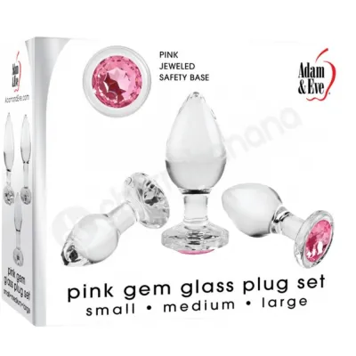 Adam Eve Pink Gem Glass Butt Plug 3 Piece Set