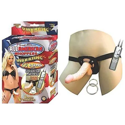 All American Whoppersvibrating 6 5 Inch Dong With Universasl Harness Flesh