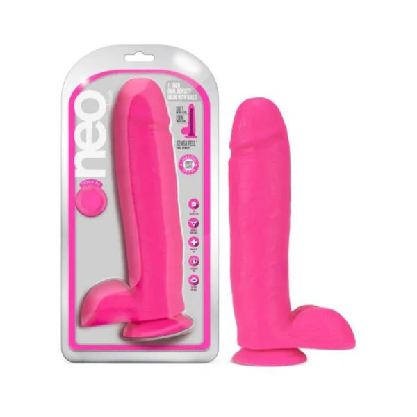 Neo Dual Density Dildo 11 In. Neon Pink