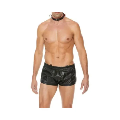 Premium Leather Bondage Collar Black red