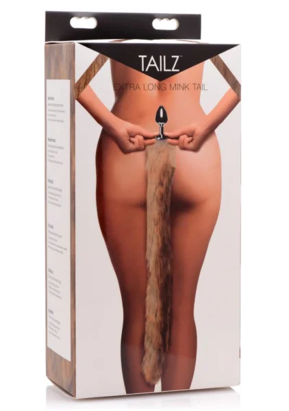 Tailz Aluminum Anal Plug With Extra Long Brown Faux Mink Tail
