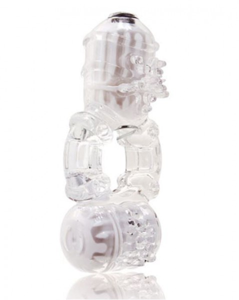 Big O 2 Double Vibrating Ring By Screaming O - Clear - One Size