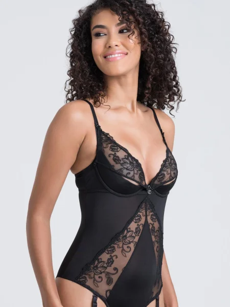 Lovehoney Lotus Black Sheer Embroidered Teddy