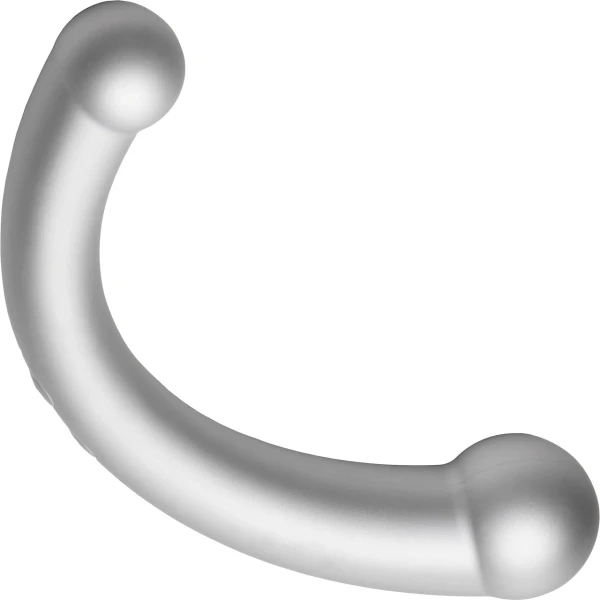 Master Series Vibra-Crescent Rechargeable Silicone Vibrating Dual Ended Dildo - Silver