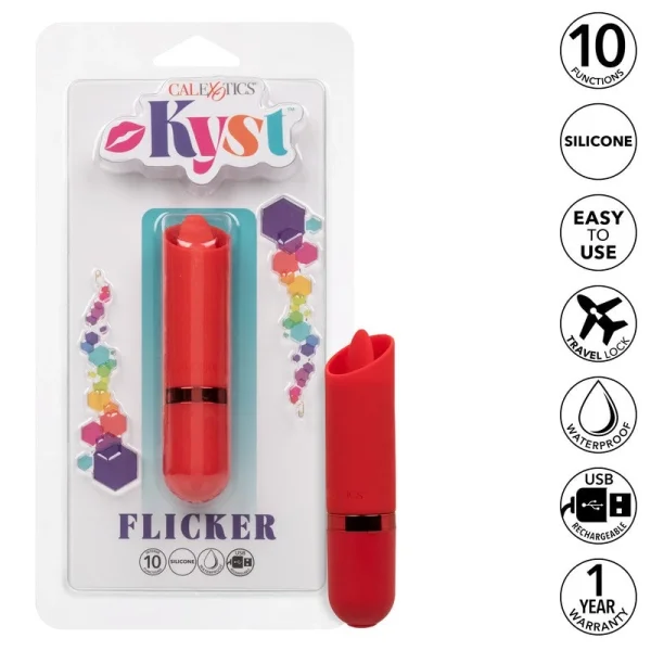 Kyst Flicker Tongue Powerful Waterproof Rechargeable Bullet Vibrator By CalExotics - Red