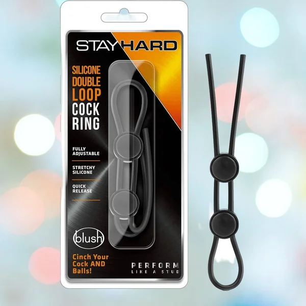 Stay Hard Silicone Double Loop Adjustable Black Cock Ring — image 11 of 13