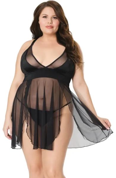 Black Mesh Babydoll With Adjustable G-String