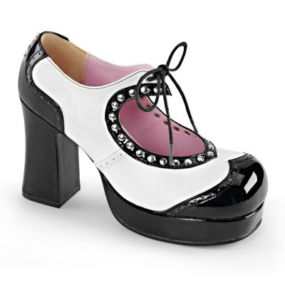 3 3 4 inches Heel 1 inches PF Two Tone Lace Up w Heart Cutout Studs
