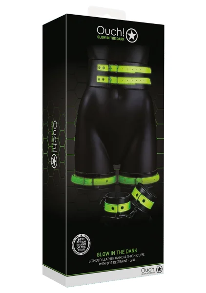 Ouch! Glow in the Dark Thigh Cuffs, Hand Cuffs and Belt