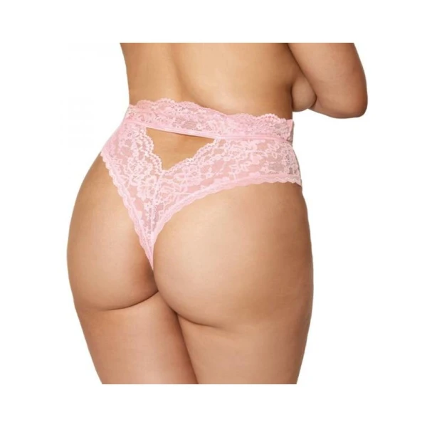 : Dreamgirl High-waist Scallop Lace Panty With Keyhole Back Pink 1xl