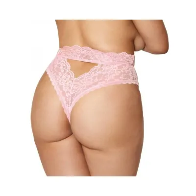 Dreamgirl High waist Scallop Lace Panty With Keyhole Back Pink 1xl