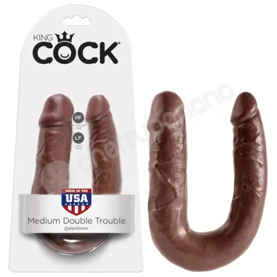 King Cock Brown U shaped Medium Double Trouble Dildo