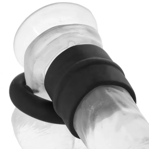 Alpha Liquid Silicone Dual Support Magnum Cock & Balls Ring By CalExotics - Black