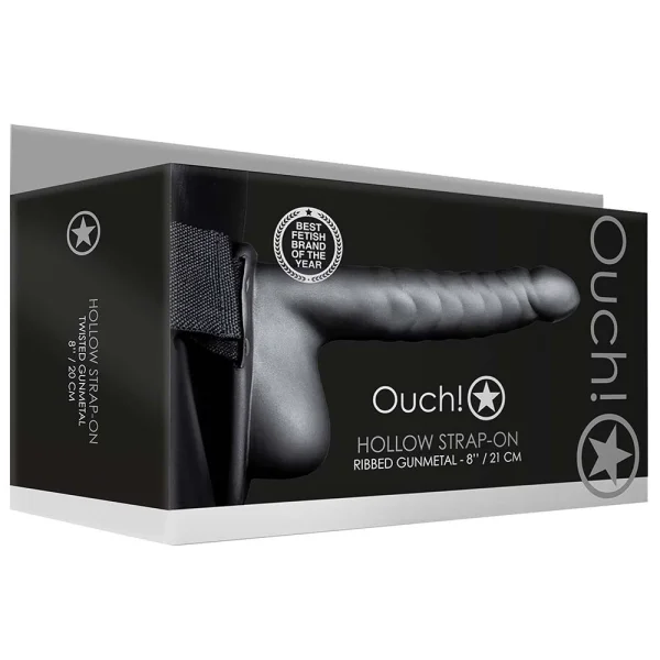 Ouch! Ribbed 8 Inch Hollow Ballsy Strap-On