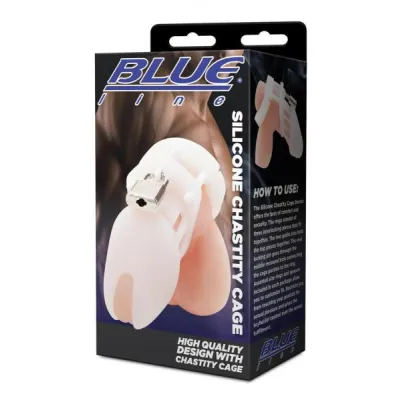 Blue Line Silicone Chastity Cage White