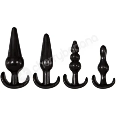 Adam Eve Black 4 Piece TPE Rubber Anal Plug Kit