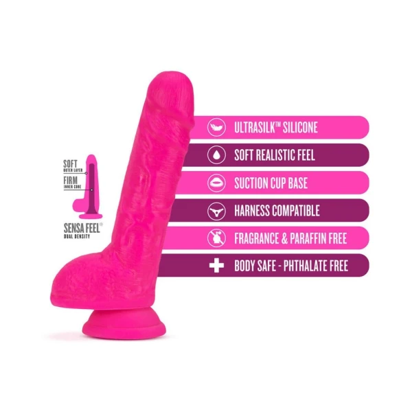 Neo Elite - 9-inch Silicone Dual-density Cock With Balls - Neon Pink