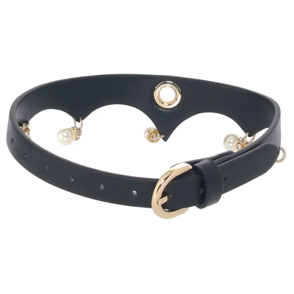Fetish & Fashion Jezebel Collar With Pearls By NS Novelties - Black & Gold