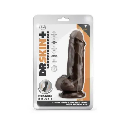 Dr Skin Plus Girthy Posable Dildo With Balls 7 In Chocolate