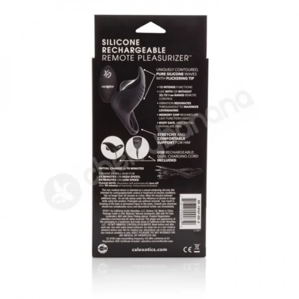 Silicone Rechargeable Black Remote Pleasurizer Cock Ring