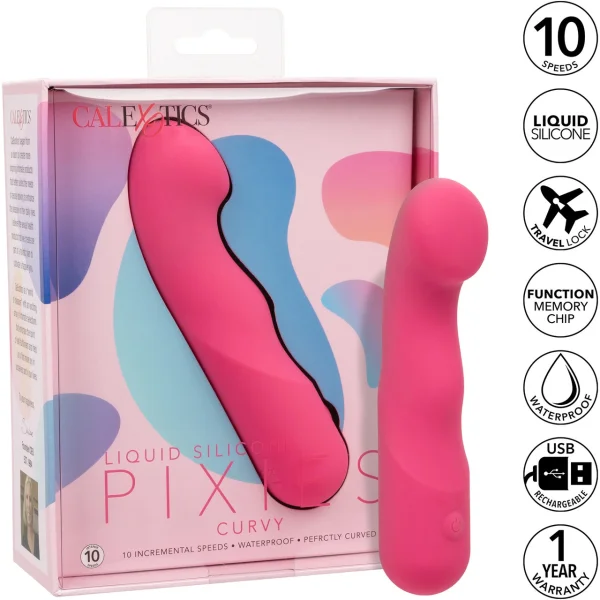 Liquid Silicone Pixies Curvy Rechargeable Waterproof Vibrator By CalExotics - Pink