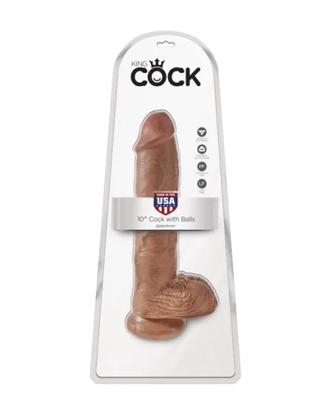 King Cock 10 Inch Cock With Balls - Tan - 10 Inch