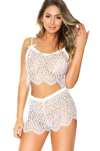 Coquette Daisy Dreams Sheer Eyelash Lace Cami with Booty Short