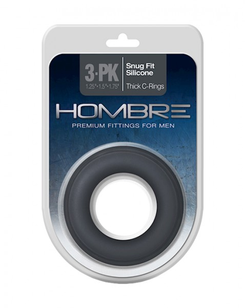 Hombre Snug Fit Silicone Thick Cock Rings 3 Pack - Charcoal