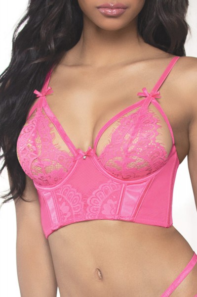 Seven Til Midnight Cherry On Top Pink Longline Bra with Thong