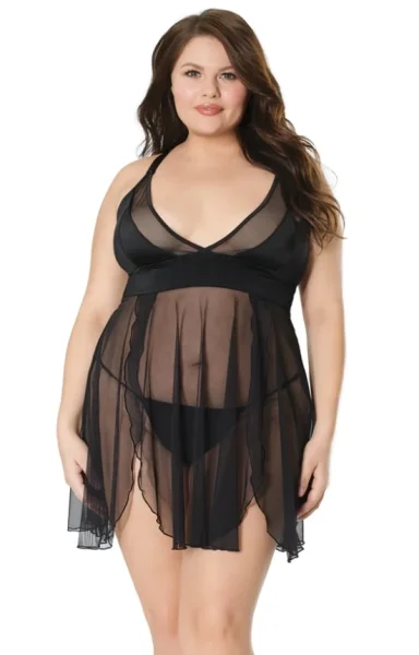 Black Mesh Babydoll With Adjustable G-String