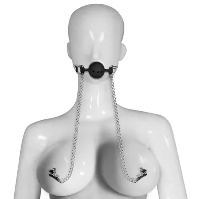 Bondage Fetish Breathable Ball Gag with Nipple Clamp