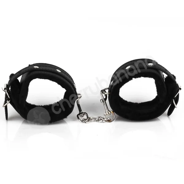 Cherry Banana Dare Black Faux Leather Fluffy Wrist Cuffs