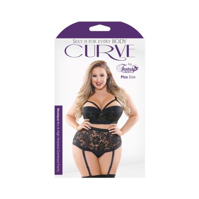 Curve Monique Bra High Waisted Gartered Panty Black 1x 2x
