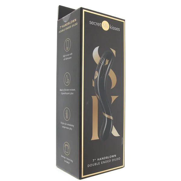 Secret Kisses Handblown Double Ended Glass Dildo 7" - Black & Gold