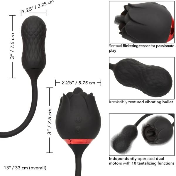 French Kiss Elite Siren Bullet Vibrator & Flickering Tongue Clitoral Stimulator By CalExotics - Black